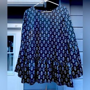 Super cute Black Satin peplum with fun paisley!